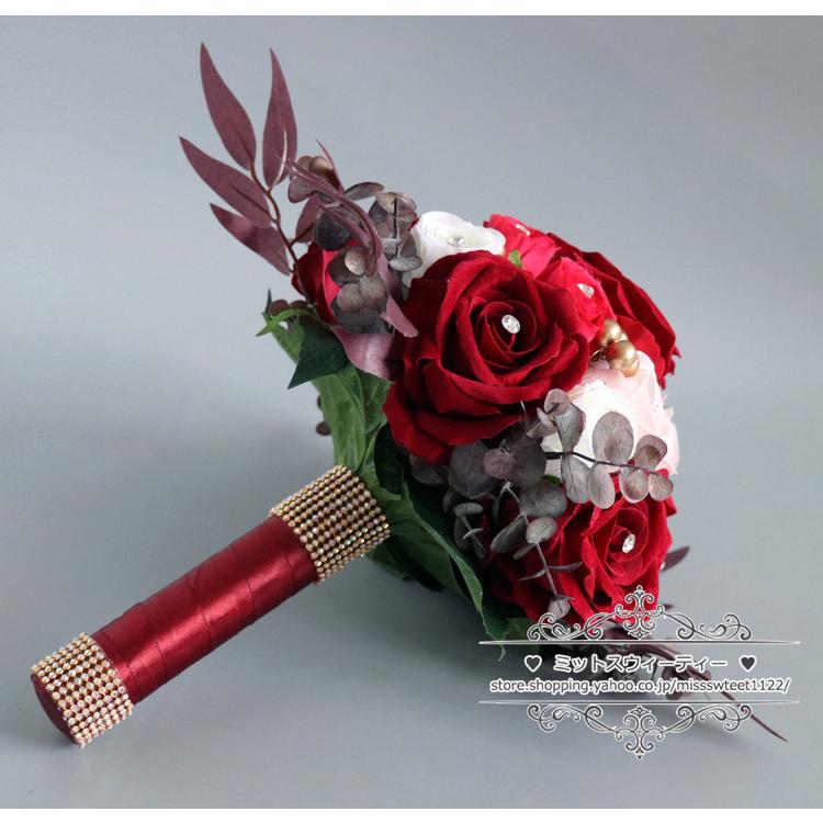 ブライダルブーケ ラウンドブーケ ワインレッド ウエディングブーケ