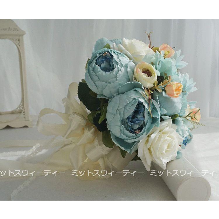 sale ウェディングブーケ 造花 バレエコア チューリップ ポピー ブルー