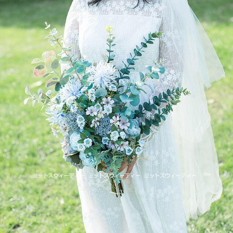 ウエディングブーケ 二次会 結婚式 ウェディングブーケ 花嫁 ブルー 青 