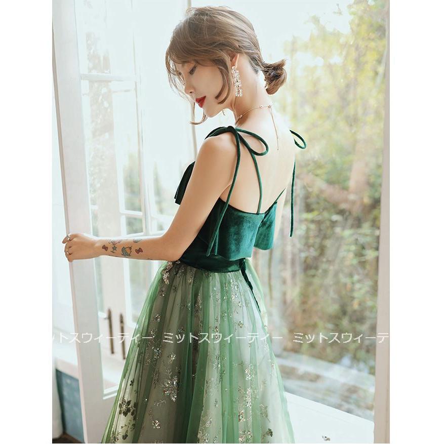 カラードレス ロングドレス 演奏会 Aラインドレス 発表会 パーティ