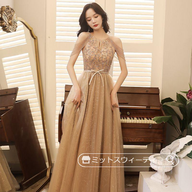 カラードレス パーティードレス 演奏会 発表会 花嫁 シャンパン