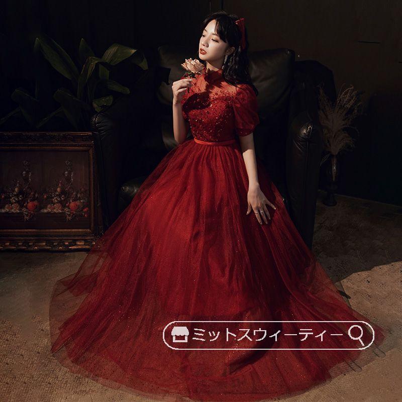 パーティードレス カラードレス 披露宴 Aラインドレス 花嫁 演奏会 発表会 ウエディングドレス 二次会 ロングドレス 結婚式 赤 レッド 半袖 忘年会 かわいい Cd11 ミットスウィーティー 通販 Yahoo ショッピング