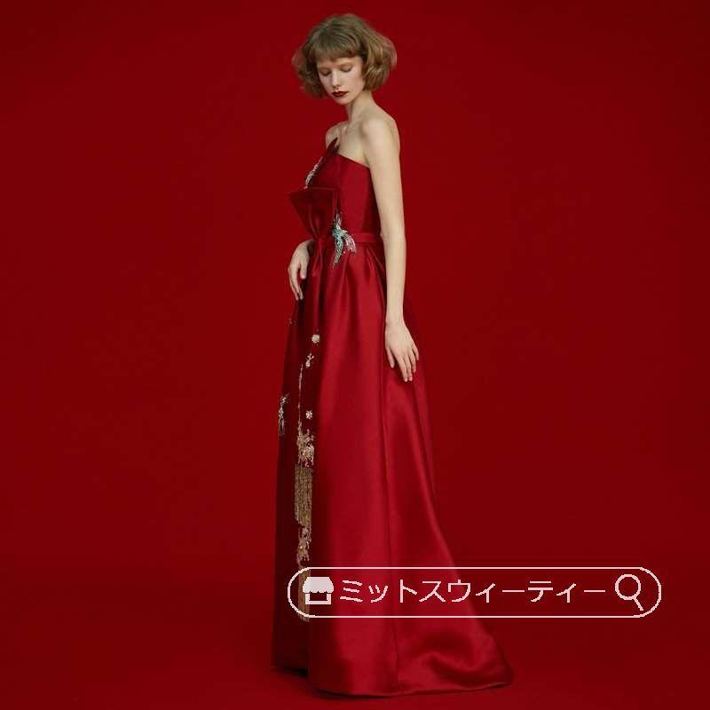 パーティードレス カラードレス 結婚式 披露宴 Aラインドレス ベアトップドレス ビスチェ 演奏会 発表会 ウエディングドレス 二次会 ロングドレス 大人 刺繍 赤 |  | 03