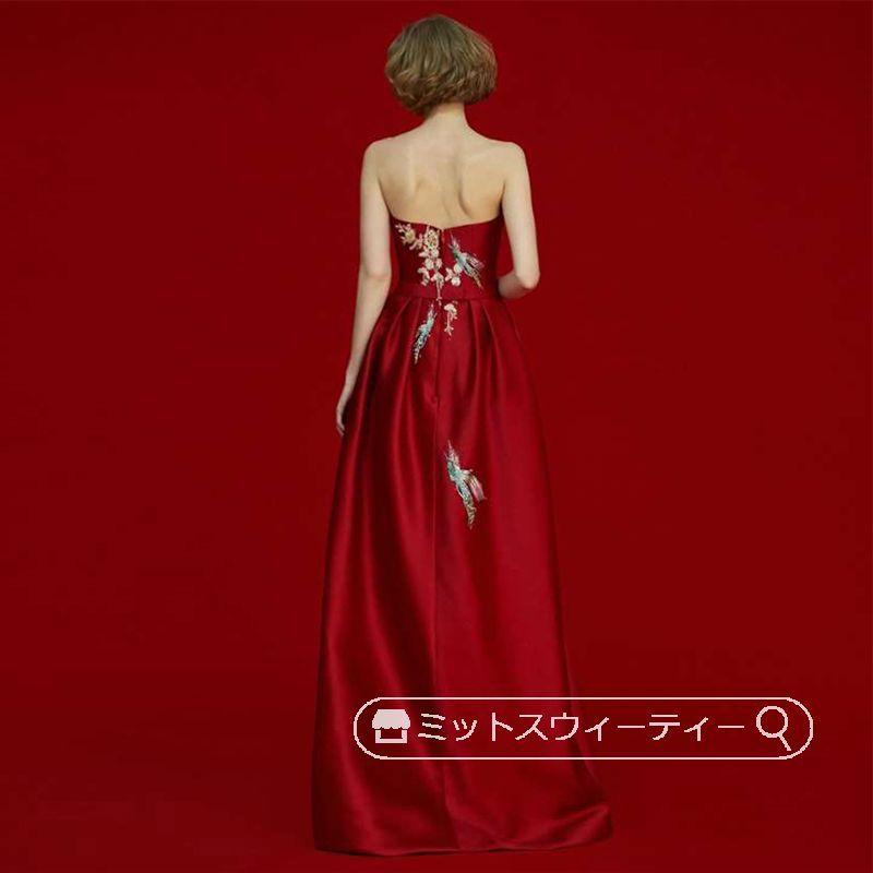 パーティードレス カラードレス 結婚式 披露宴 Aラインドレス ベアトップドレス ビスチェ 演奏会 発表会 ウエディングドレス 二次会 ロングドレス 大人 刺繍 赤 |  | 04