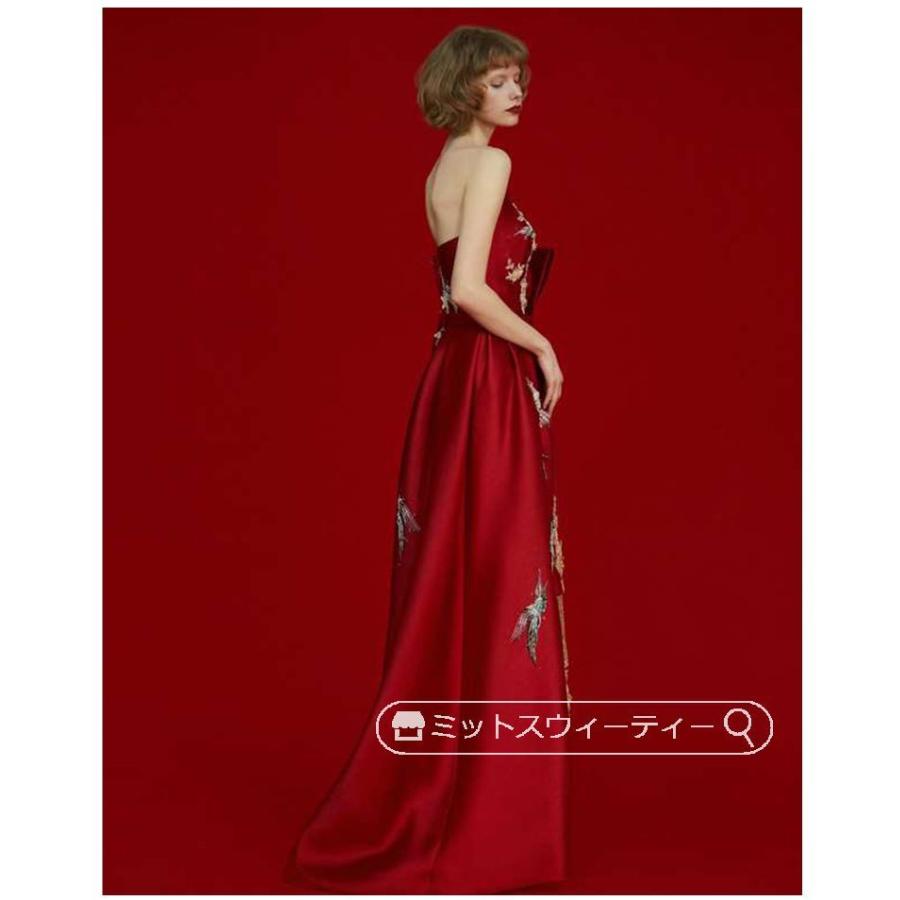 パーティードレス カラードレス 結婚式 披露宴 Aラインドレス ベアトップドレス ビスチェ 演奏会 発表会 ウエディングドレス 二次会 ロングドレス 大人 刺繍 赤 |  | 05