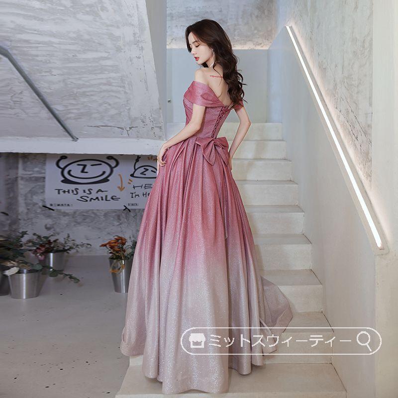 パーティードレス カラードレス オフショルダー ピンク 結婚式 パーティードレス カラードレス オフショルダー ピンク 結婚式