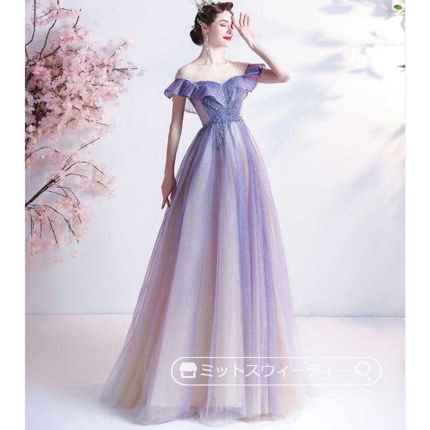 カラードレス 演奏会用ドレス 発表会 ピアノ ロングドレス Aライン