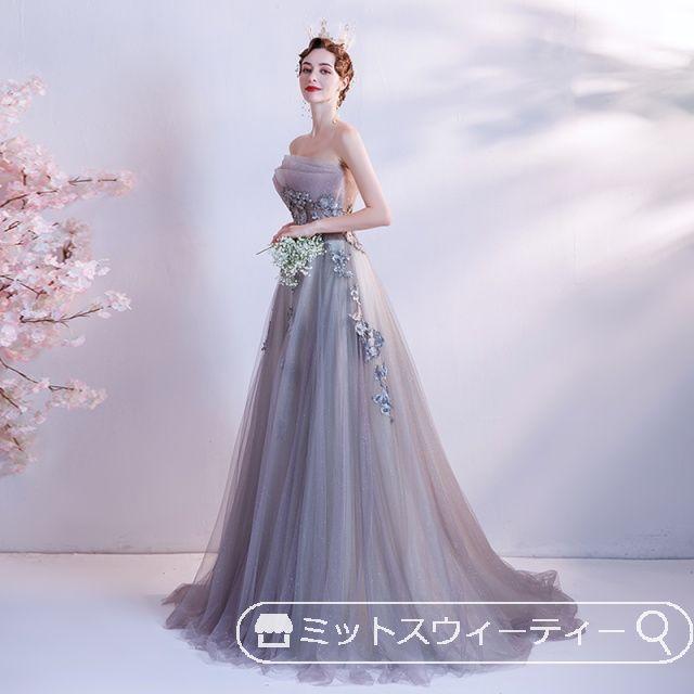 【n】ロングドレス　グレー ガール GIRL バックオープンジオメトリックレースフレアロング丈