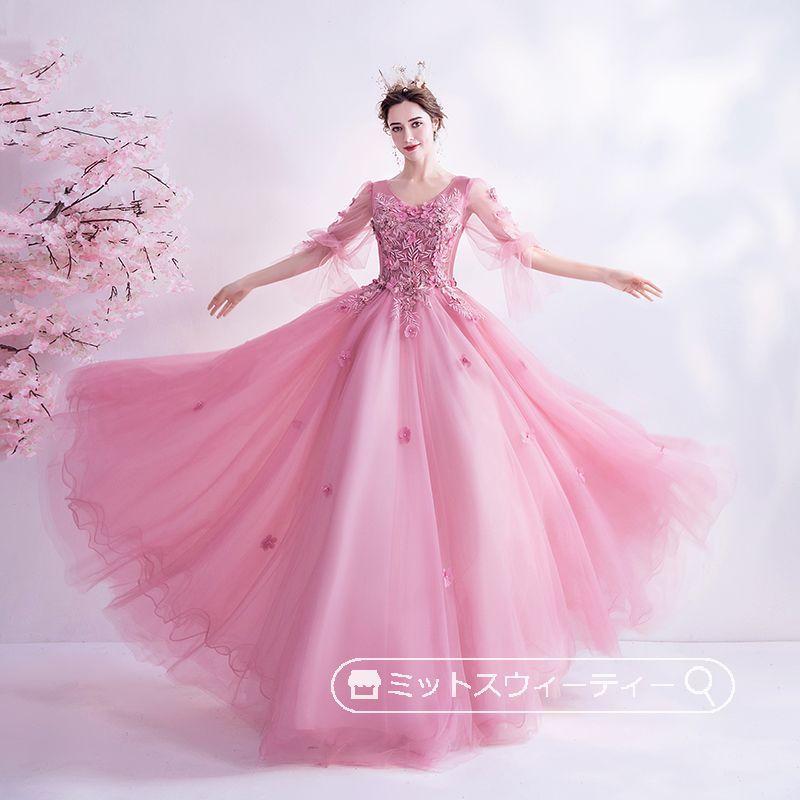 カラードレス 演奏会用ドレス 発表会 ロングドレス Aライン