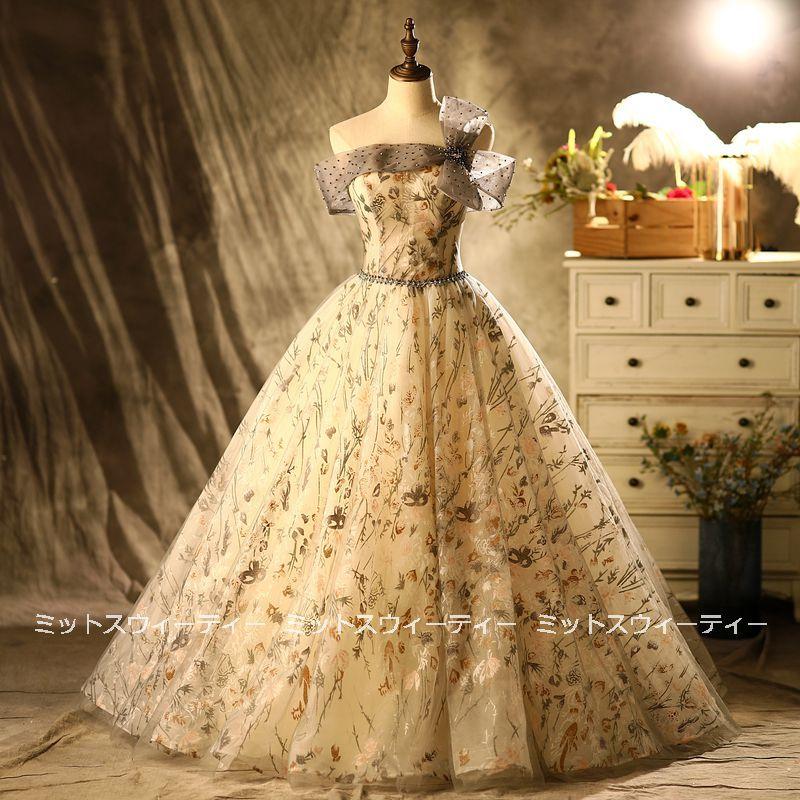 お花のデザインが可愛くてゴージャスなベア イブニングドレス お花のデザインが可愛くてゴージャスなベア イブニングドレス