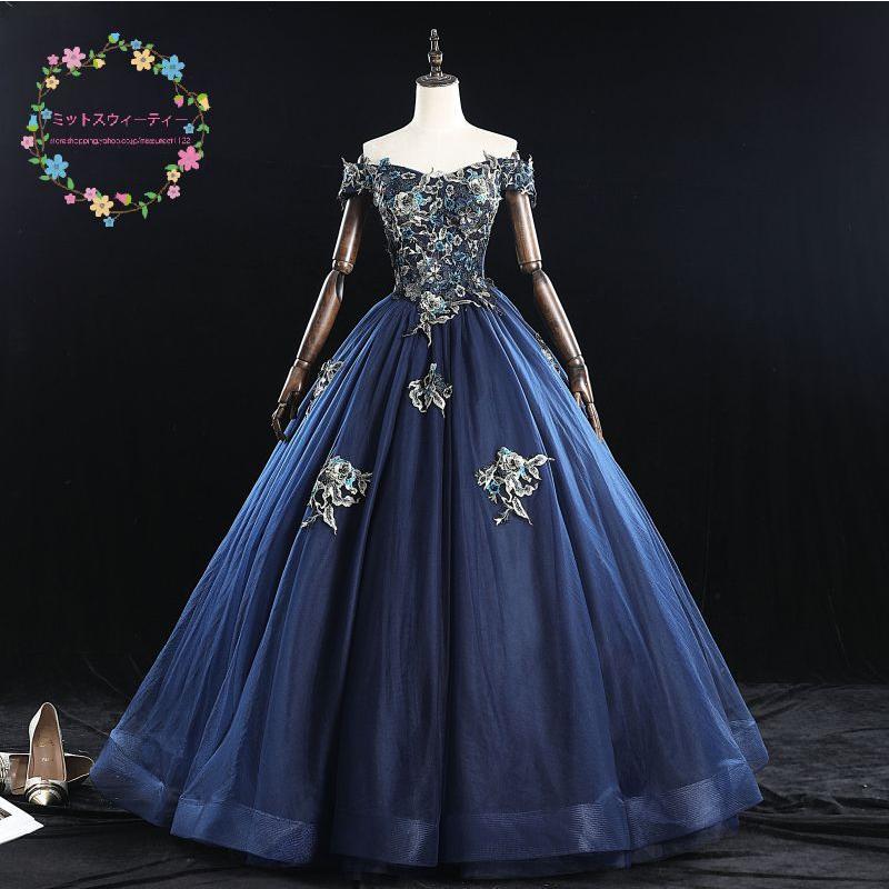 カラードレス 演奏会 オフショルダー ネイビー 豪華 コンサート 発表会 ロングドレス ステージ 舞台 イブニングドレス コンサート 20代 30代 40代 50代 60代