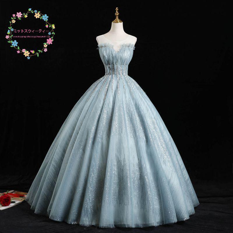 カラードレス ロングドレス 青 演奏会 大人 ステージドレス 二次会