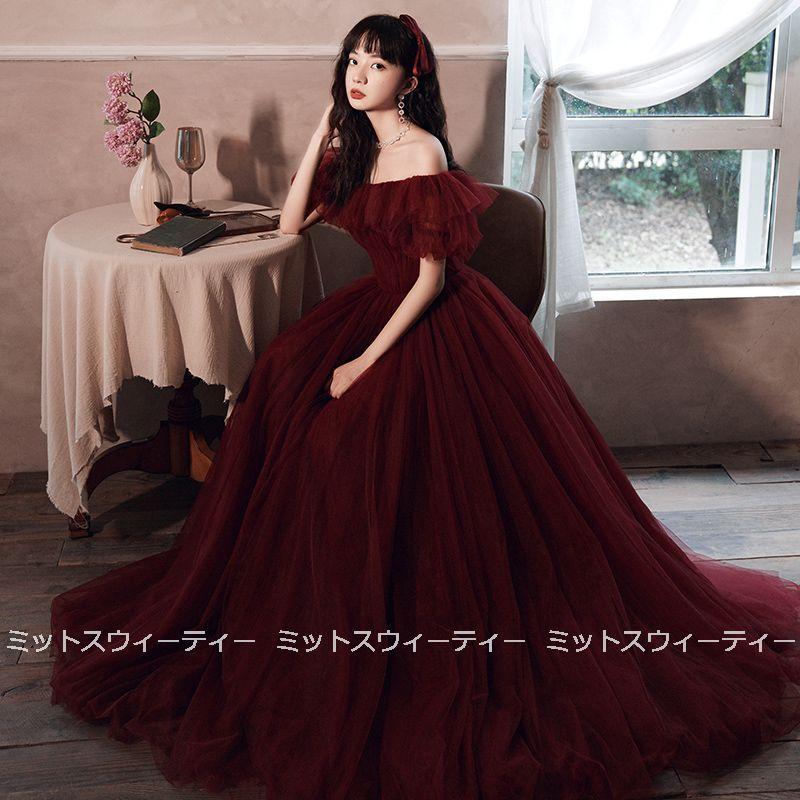 売り出し格安 ロングドレス カラードレス 赤 お色直し レッド 結婚式 二次会 Aライン パーティードレス 演奏会 披露宴 卒業式 発表会 花嫁 前撮り オフショルダー ファッション ドレス お色直し 衣装 赤 アクセサリー