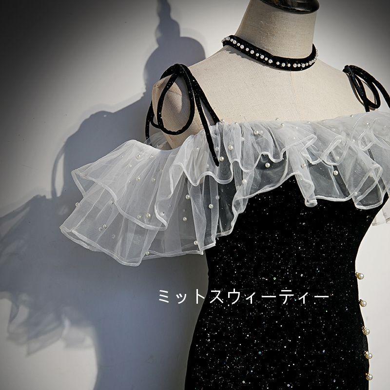 パーティードレス マーメイドラインドレス フォーマル イブニングドレス カクテルドレス ロングドレス カラードレス 黒 演奏会 二次会 発表会 ステージ衣装_2