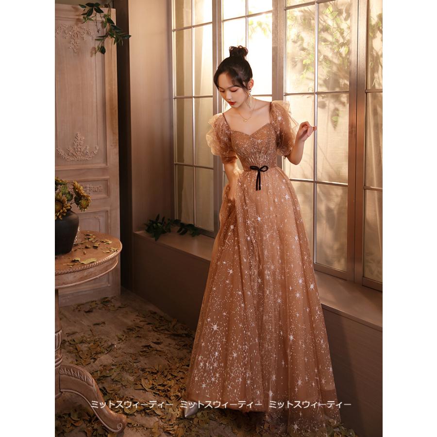花嫁 ロングドレス カラードレス チュール シャンパン/ゴールド 花嫁 ロングドレス カラードレス チュール シャンパン/ゴールド