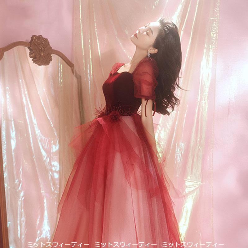 パーティードレス ロングドレス 編み上げ 赤 レッド プリンセス パーティードレス ロングドレス 編み上げ 赤 レッド プリンセス