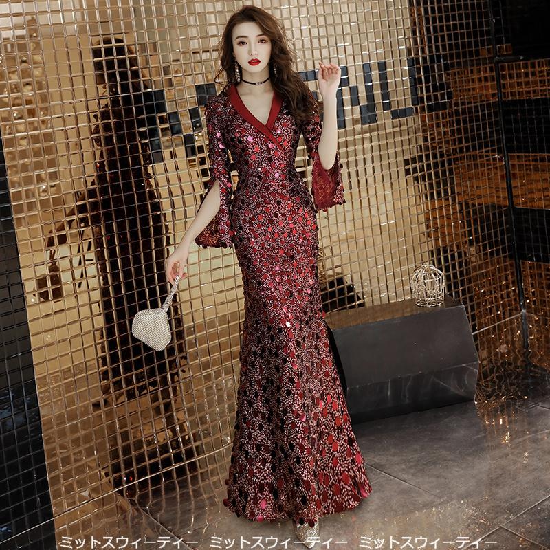 カラードレス パーティードレス ロングドレス マーメイドライン