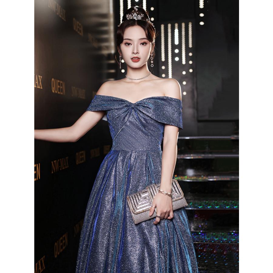 パーティードレス カラードレス オフショルダー ブルー 青 二次会 演奏  