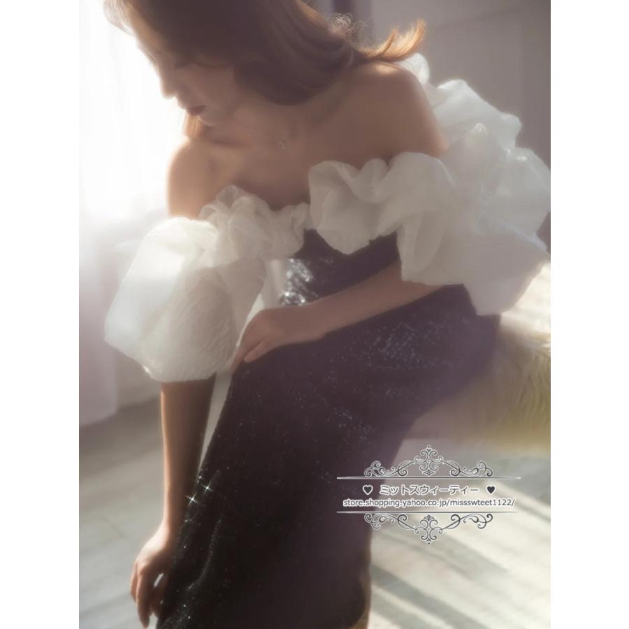 カラードレス 2色 黒 白 ロングドレス ソフトマーメイド パーティー