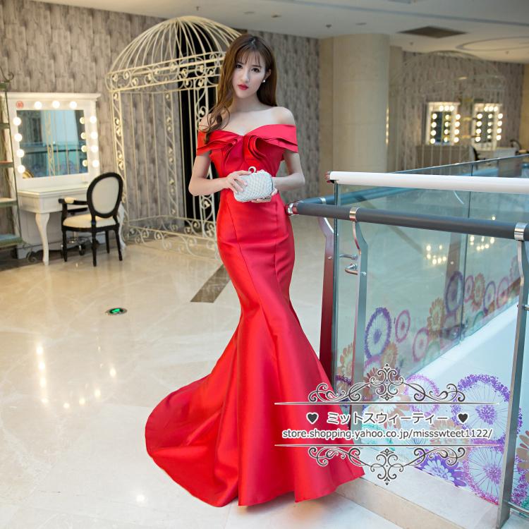 カラードレス ブルー レッド シャンパン マーメイドラインドレス