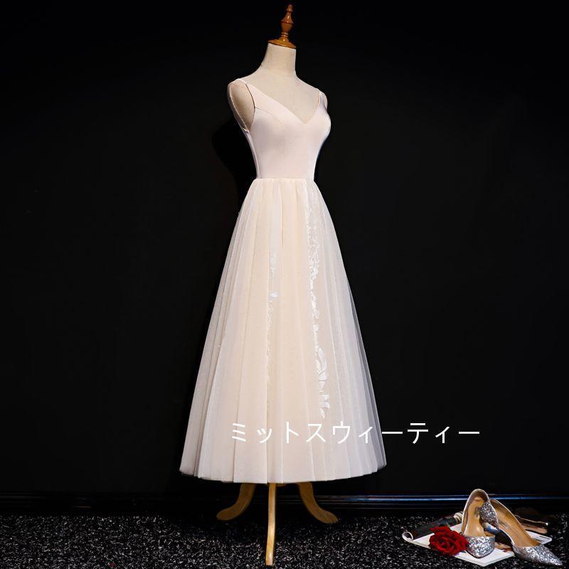 カラードレス 二次会 安い ウエディングドレス 肌色 シャンパン 結婚式 披露宴 フォーマルドレス 演奏会 カクテルドレス 発表会 aライン ブライズメイドドレス_1