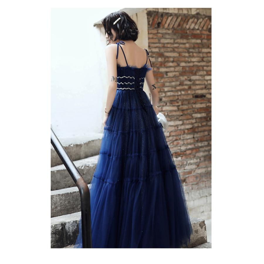 カラードレス ロングドレス 演奏会 発表会 カクテルドレス ブルー 青