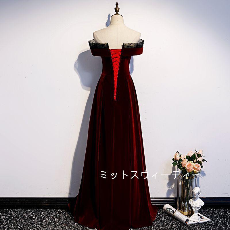 Ａラインドレス セレモニー ロング オフショルダー カラードレス 結婚式 イブニングドレス 二次会 披露宴 フォーマル 発表会 長袖 秋冬 パーティードレス 前撮り_3