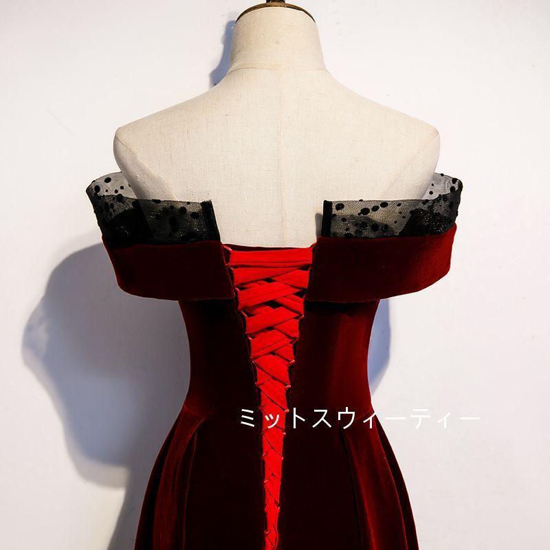 Ａラインドレス セレモニー ロング オフショルダー カラードレス 結婚式 イブニングドレス 二次会 披露宴 フォーマル 発表会 長袖 秋冬 パーティードレス 前撮り_4