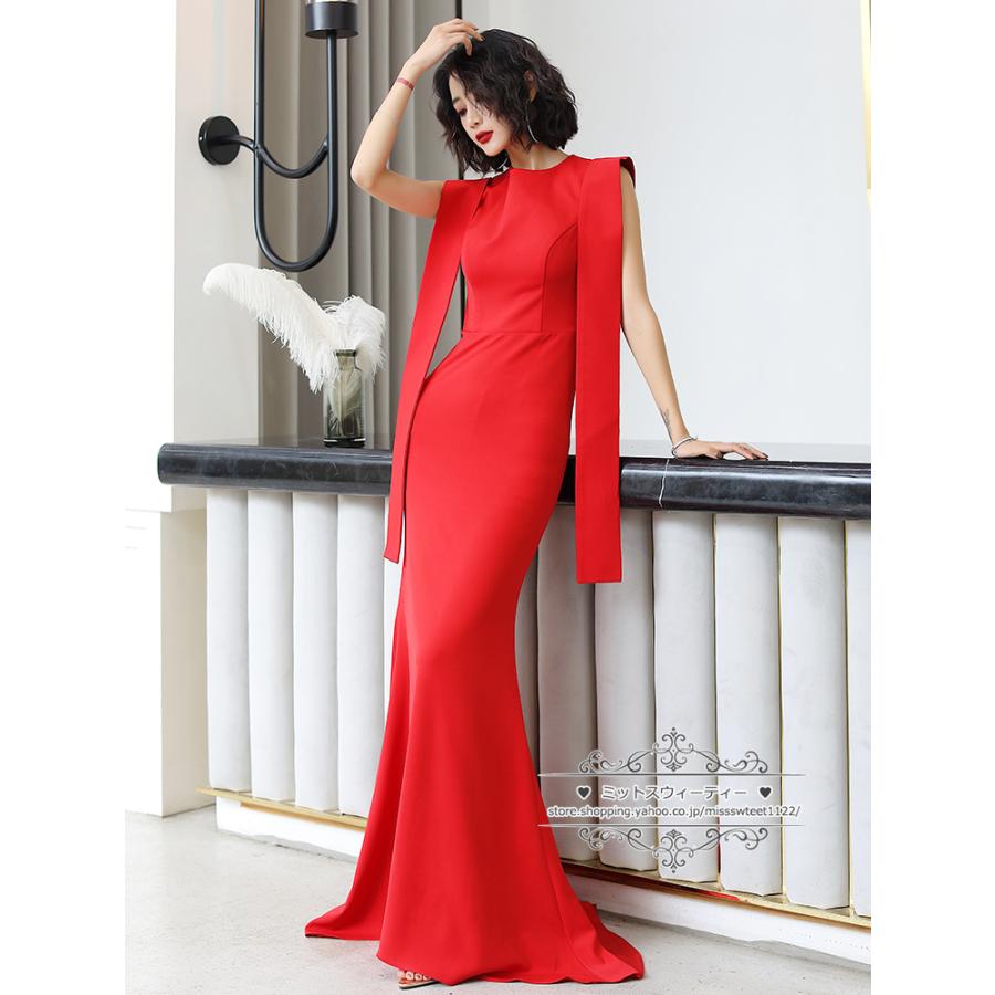 カラードレス マーメイドドレス レッド ブラック 赤 黒 ロングドレス