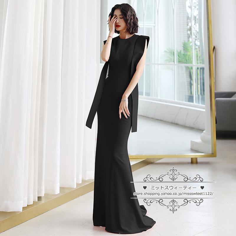 カラードレス マーメイドドレス レッド ブラック 赤 黒 ロングドレス  