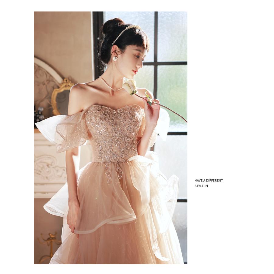 シャンパンカラーのイブニングドレス軽い高級ニッチトーストドレス プリンセス missswteet1122_cd2321