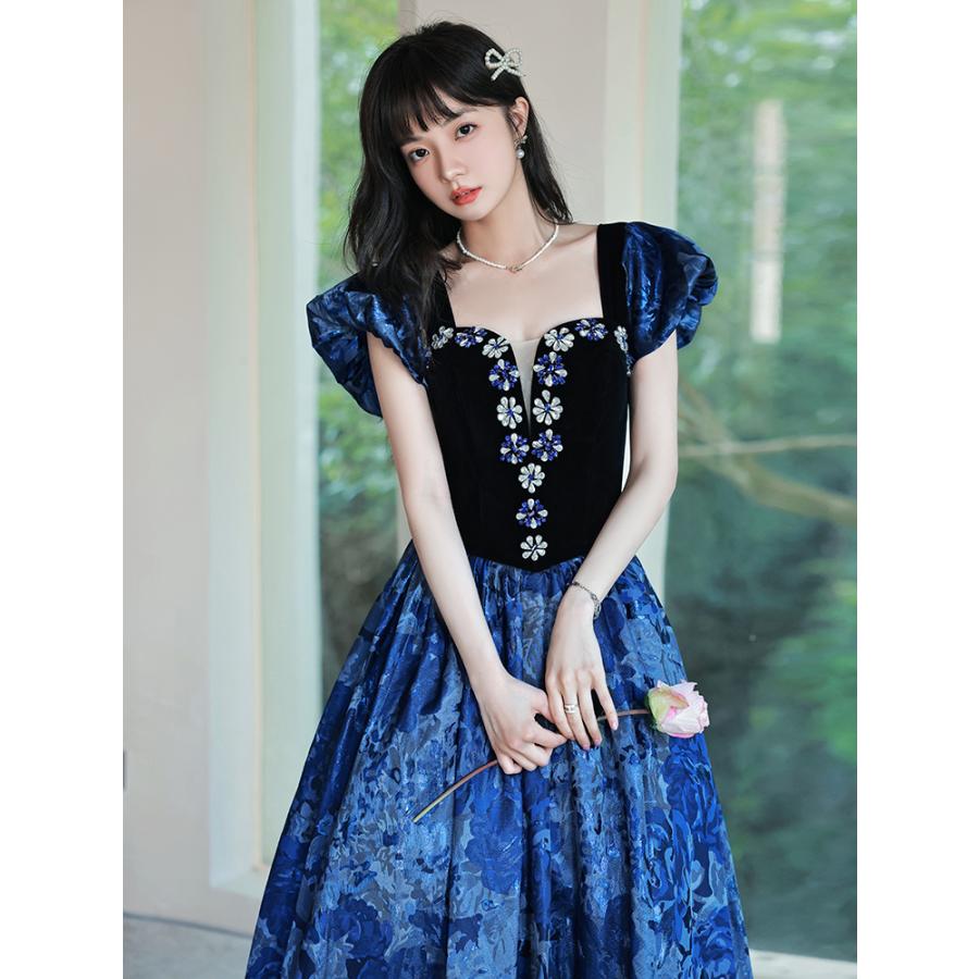 2way カラードレス ロングドレス プリンセス ビスチェ パフスリーブ