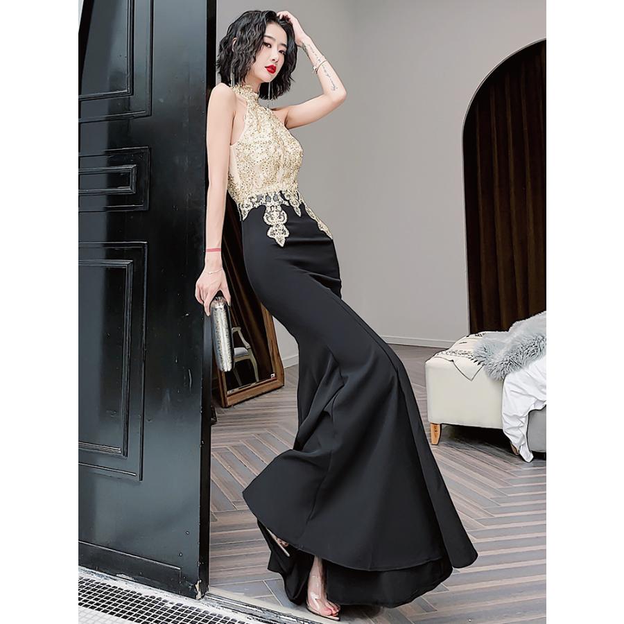 カラードレス グリーン シャンパン ホルターネック マーメイドドレス