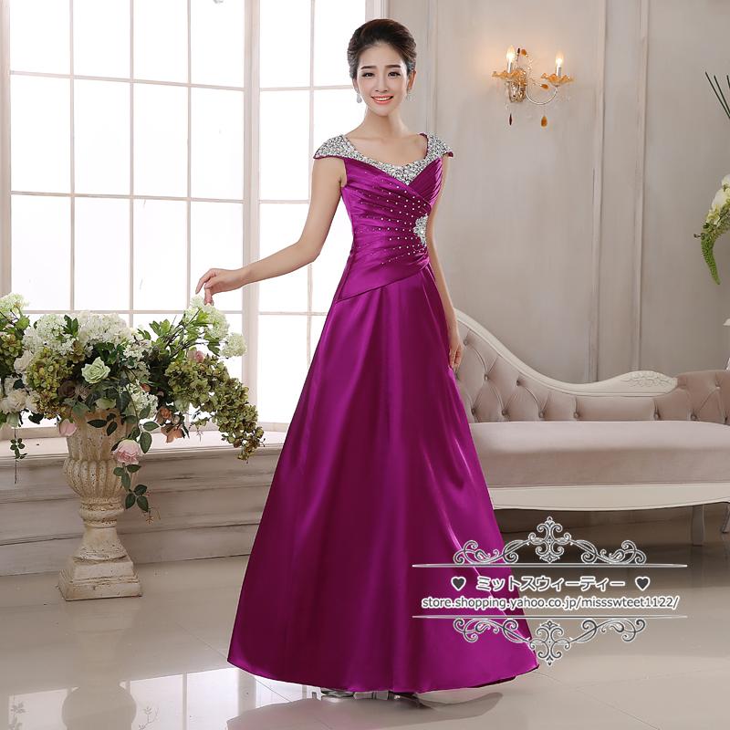 ゴールド パープル レッド ブルー カラードレス ロングドレス サテン