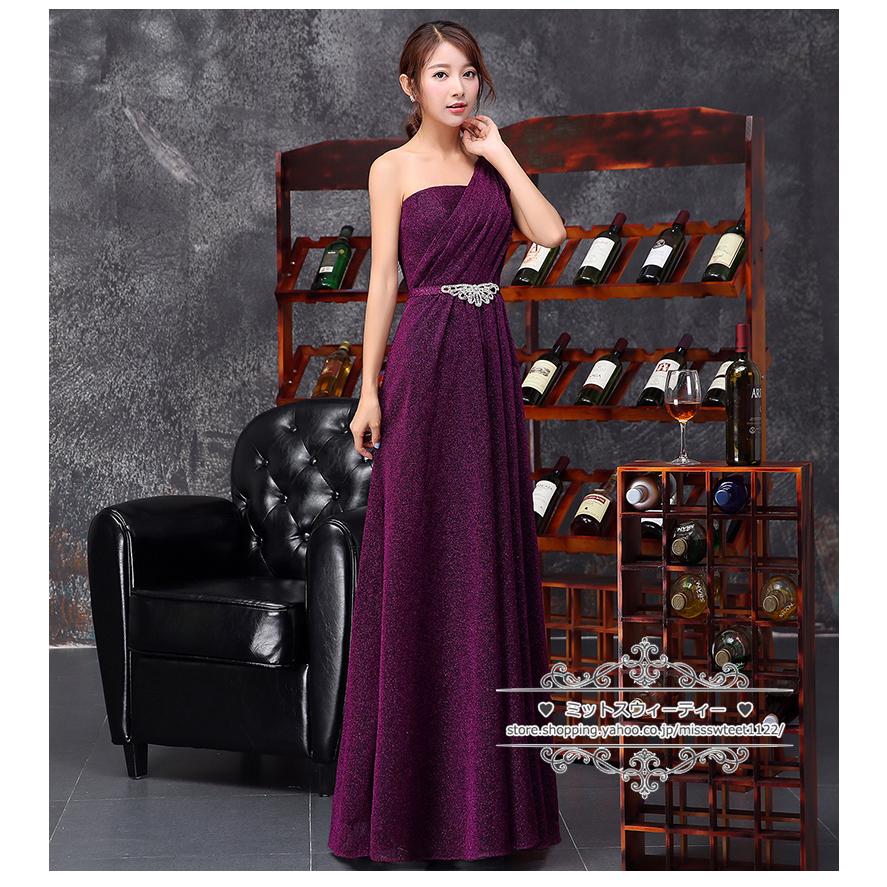 レッド グレー パープル カラードレス ロングドレス ワンショルダー