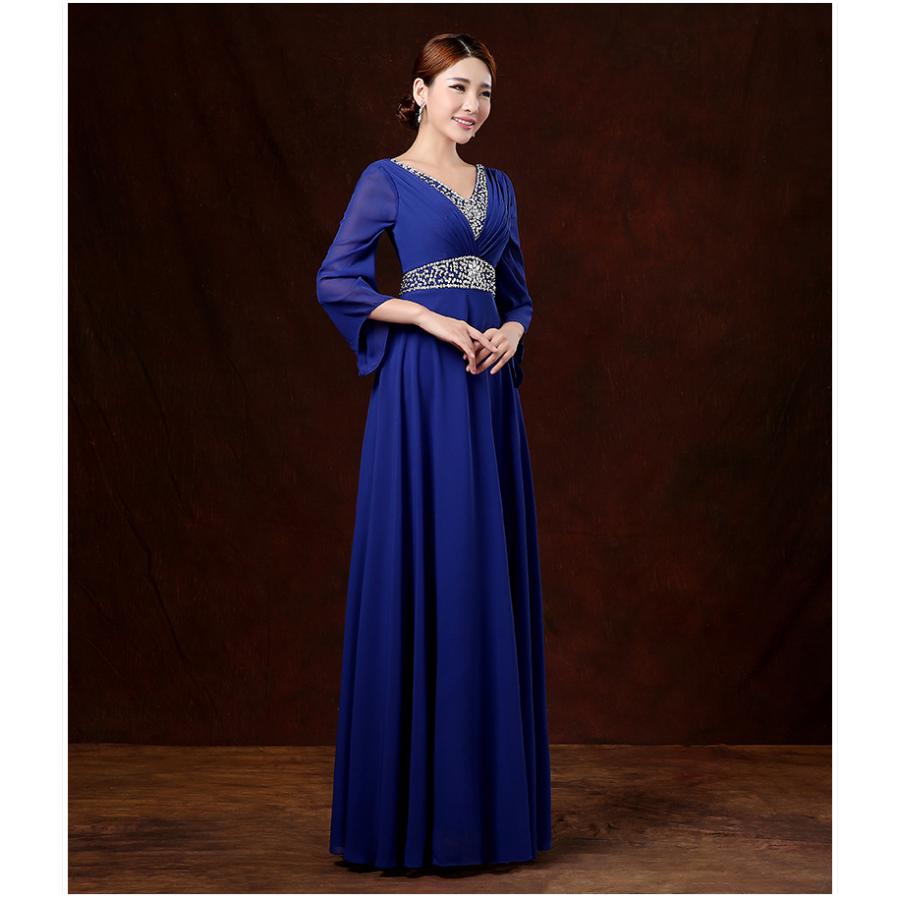 6色 カラードレス ロングドレス シフォン 演奏会 発表会 長袖