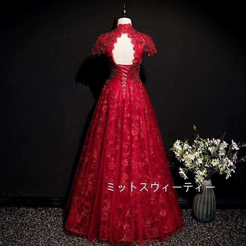Ａラインドレス ロング カラードレス カクテルドレス 演奏会 結婚式 イブニングドレス 二次会 披露宴 フォーマルドレス 発表会 ウエディングドレス 深いVネック_3