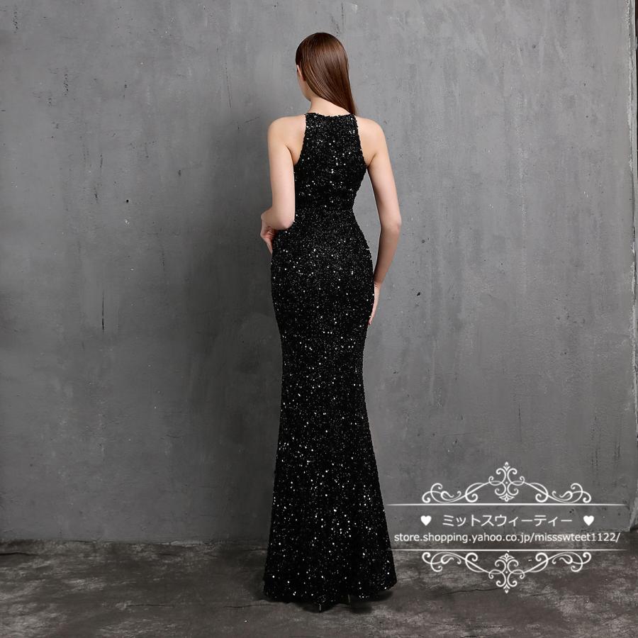 総スパンコールのセクシーなホルターネック イブニングドレス カラードレス マーメイドドレス パーティードレス イブニング