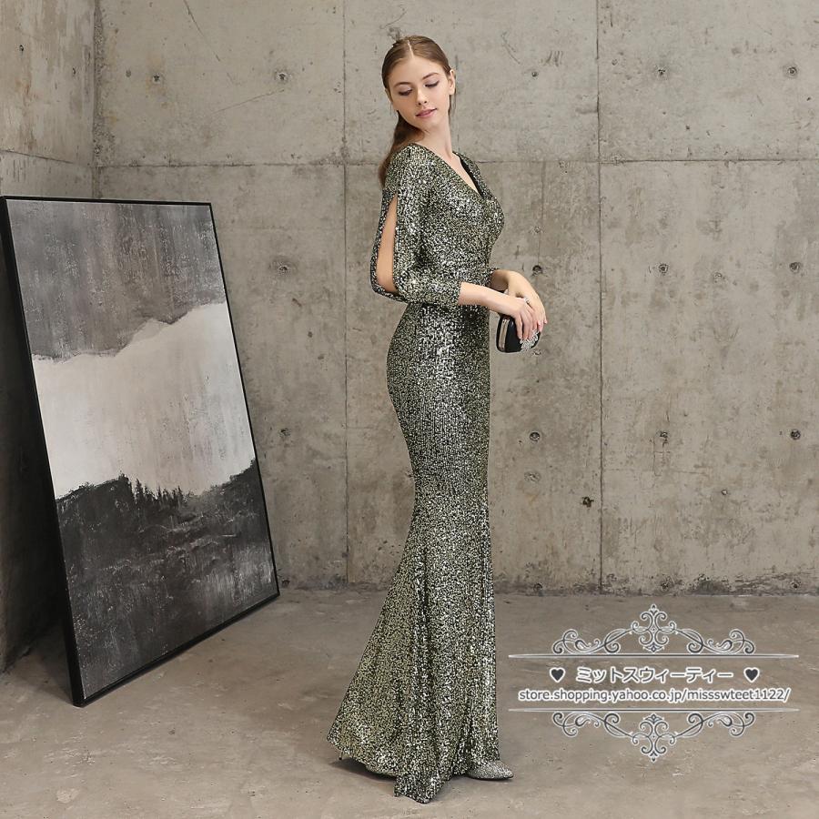 カラードレス マーメイドドレス パーティードレス イブニングドレス スパンコール カクテルドレス ファスナー フォーマル ゲストドレス セクシー 大きいサイズ_4