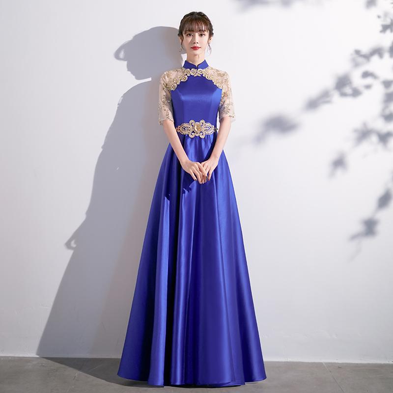 カラードレス ロングドレス Aラインドレス 立ち襟 チャイナ襟