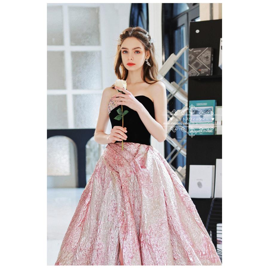 カラードレス パーティードレス プリンセスドレス ピンク ベアトップ