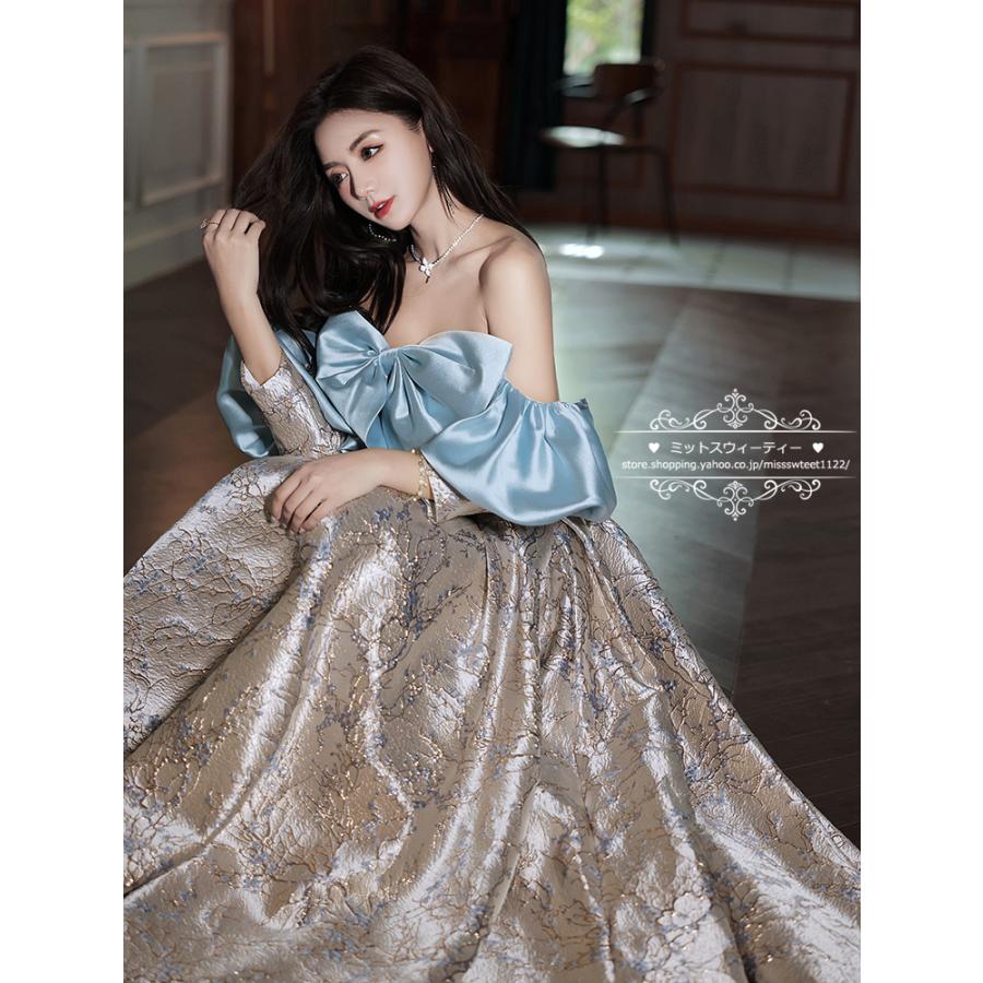 カラードレス 付け袖 Aラインドレス リボン ビスチェ ウェディング  