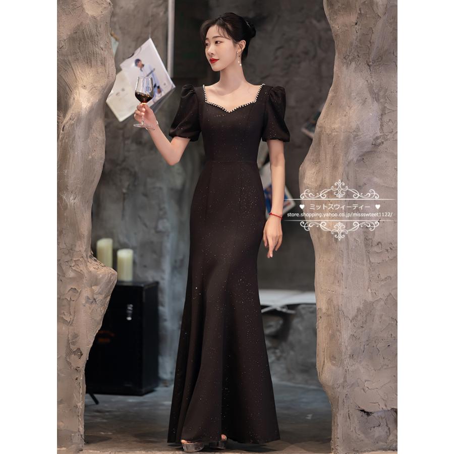 カラードレス ウェディングドレス マーメイドドレス ブラック 半袖  