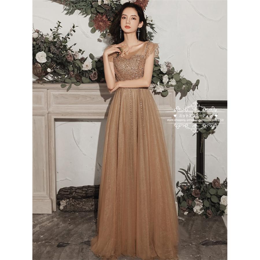 カラードレス 編み上げ パーティードレス フォーマルドレス ロング