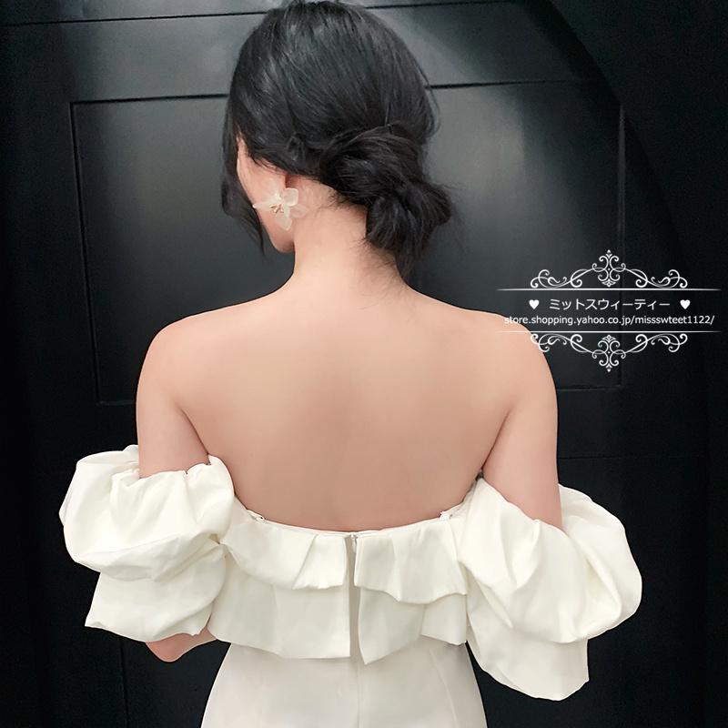 カラードレス ファスナー パーティードレス フォーマルドレス ミディアムドレス ミニドレス ホワイト オフショルダー 結婚式 二次会 披露宴 発表会 演奏会 大人