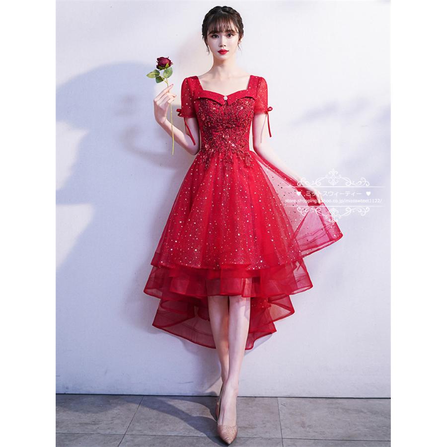 カラードレス 編み上げ マタニティドレス パーティードレス ワイン