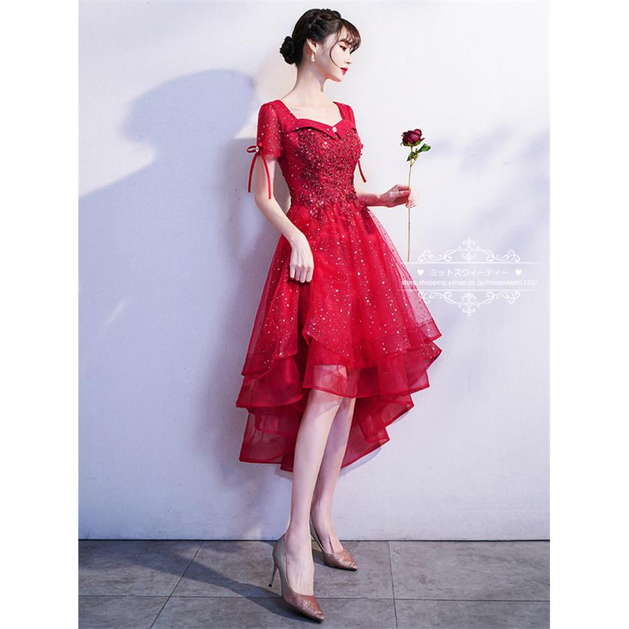 カラードレス 編み上げ マタニティドレス パーティードレス ワイン