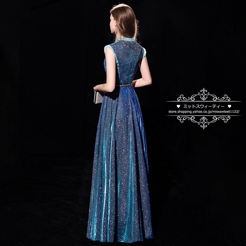 カラードレス ファスナー パーティードレス フォーマルドレス ロングドレス グリーン ノースリーブ ハイネック 結婚式 二次会 発表会 スレンダードレス キラキラの画像