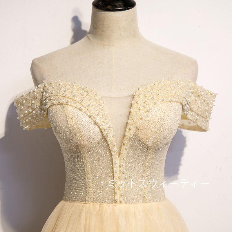 パーティードレス 結婚式 フォーマル イブニングドレス 披露宴 ロングドレス カラードレス 演奏会 二次会 aラインドレス 発表会 イエロー コンサート コンクール_1