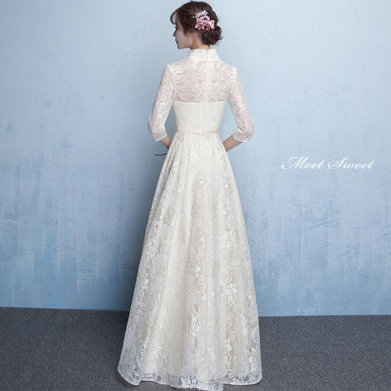 カラードレス ファスナー 長袖 シャンパン ウェディングドレス